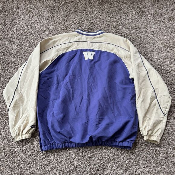 VTG 90s Washington Huskies Lined Pullover Spell Out Print Logo 58 L Purple Gold - Picture 2 of 8